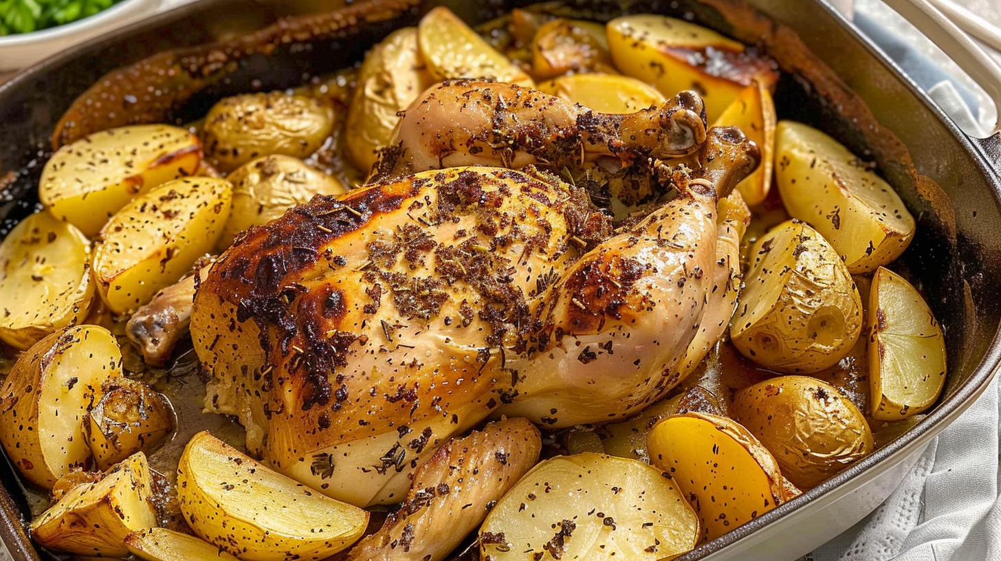 whole roasted greek chicken and potatoes